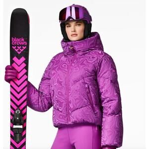Goldbergh Aeliana Luxury Down Ski Jacket Purple Swirl Damast Puffer Coat 6 NWT